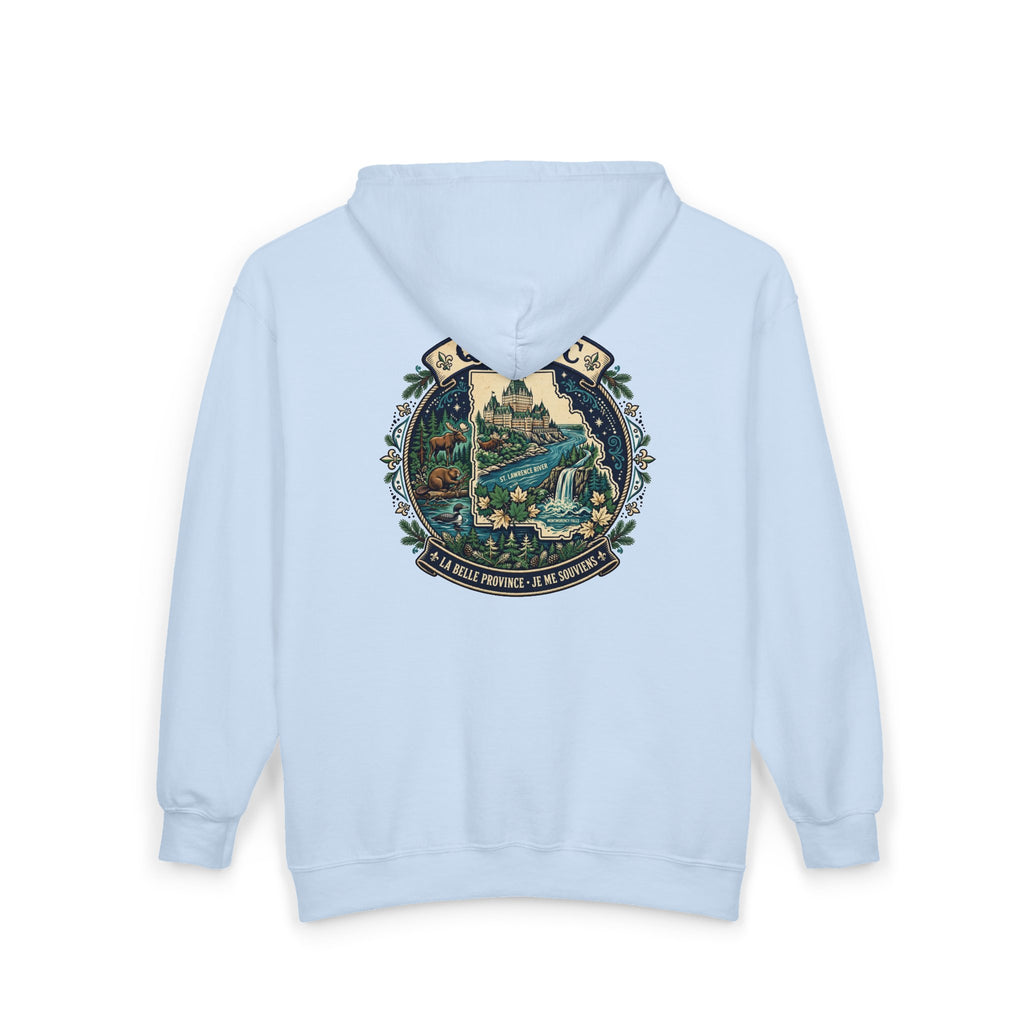 Québec Vintage Travel Hoodie — Scenic Chateau and Waterfall Souvenir Hoodie