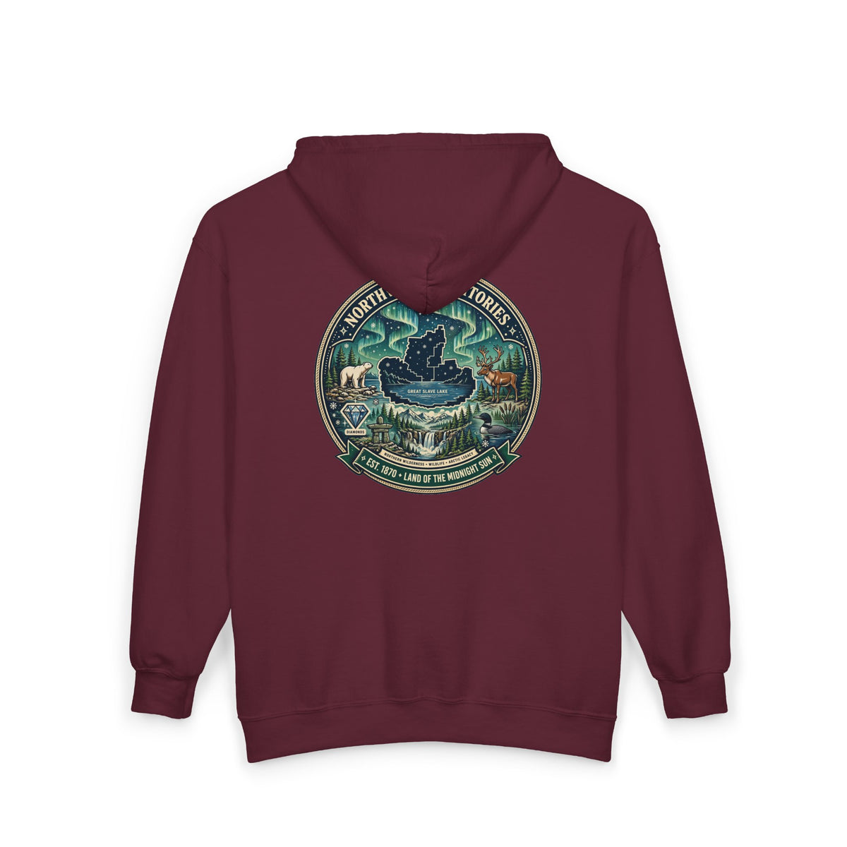 Northwest Territories Scenic Hoodie — Aurora, Moose and Wilderness Badge