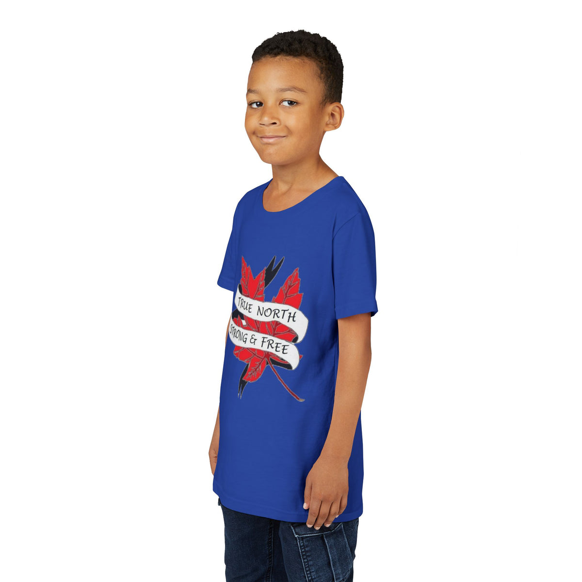 Youth T-Shirt — "True North Strong & Free" Maple Leaf Canada Pride Tee
