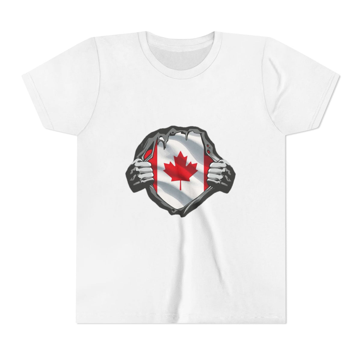 Youth Tee — Ripped Chest Canadian Flag Graphic (Canada Pride)