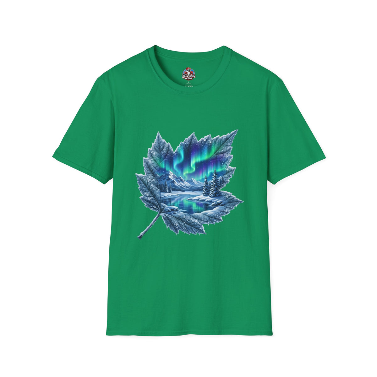 Womens Aurora Maple Leaf Tee — Northern Lights Nature T-Shirt
