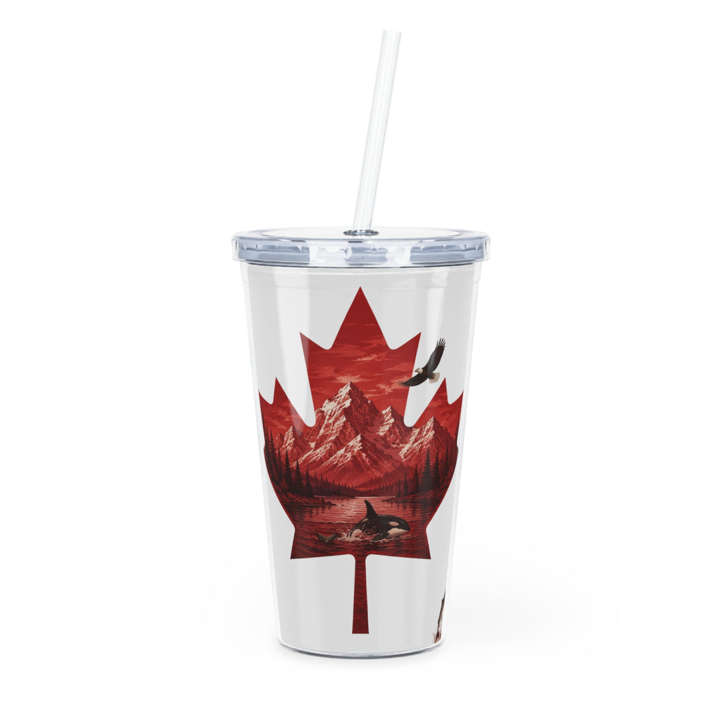 Canadian Maple Leaf Tumbler with Mountain Scene – Reusable Straw Cup