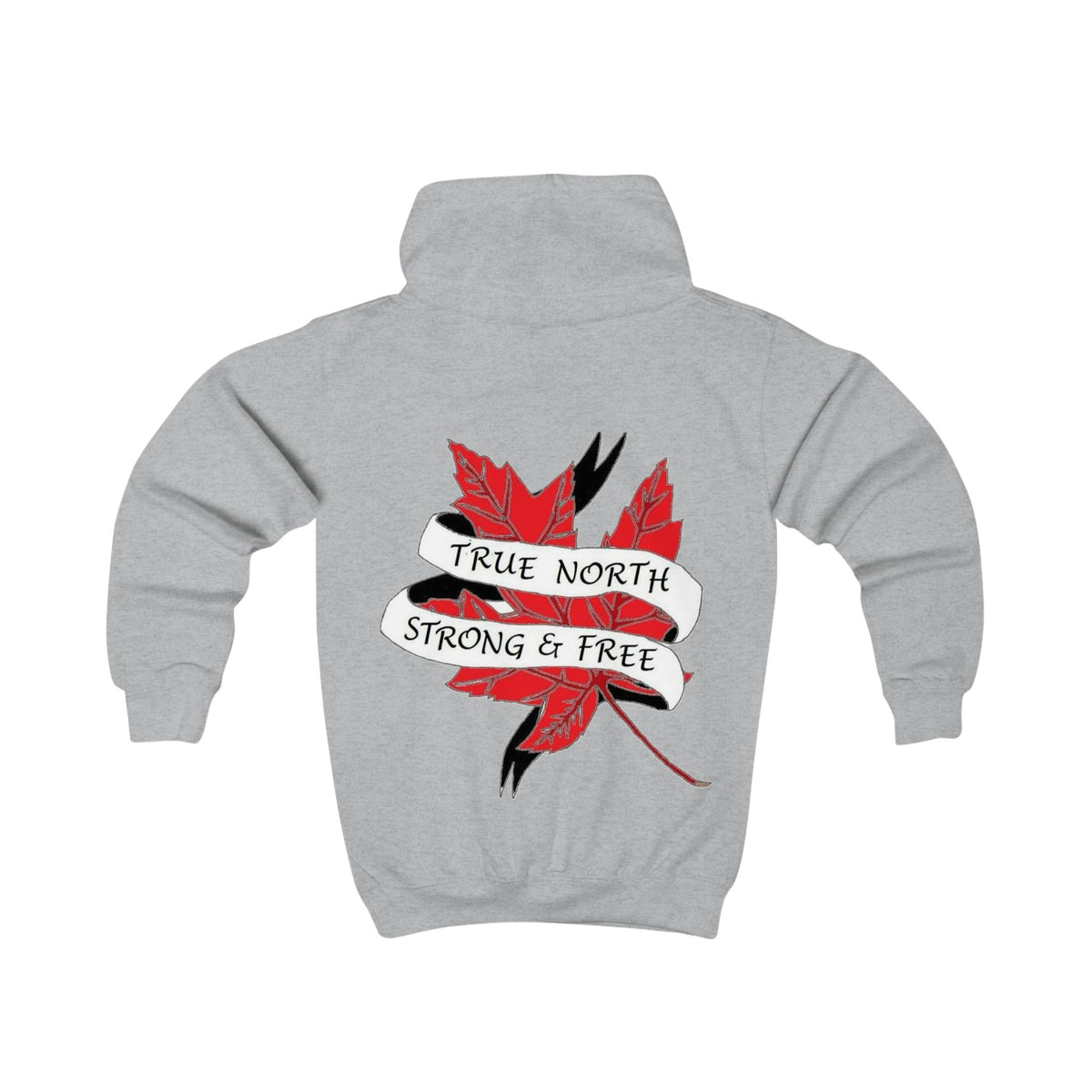 Kids Hoodie — "True North Strong and Free" Maple Leaf