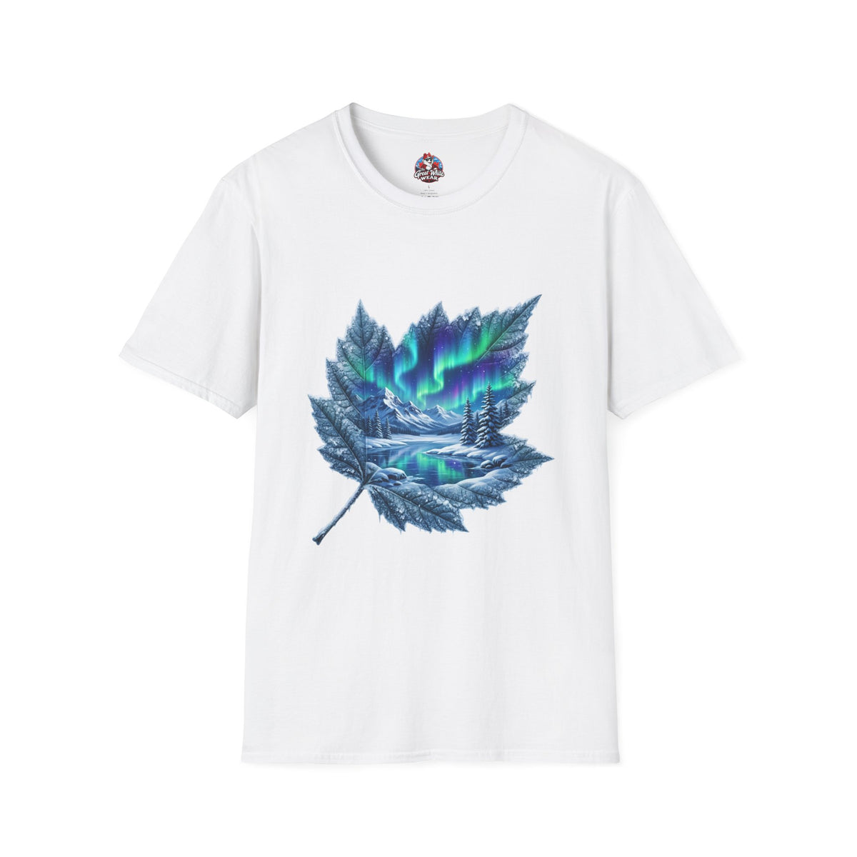 Womens Aurora Maple Leaf Tee — Northern Lights Nature T-Shirt