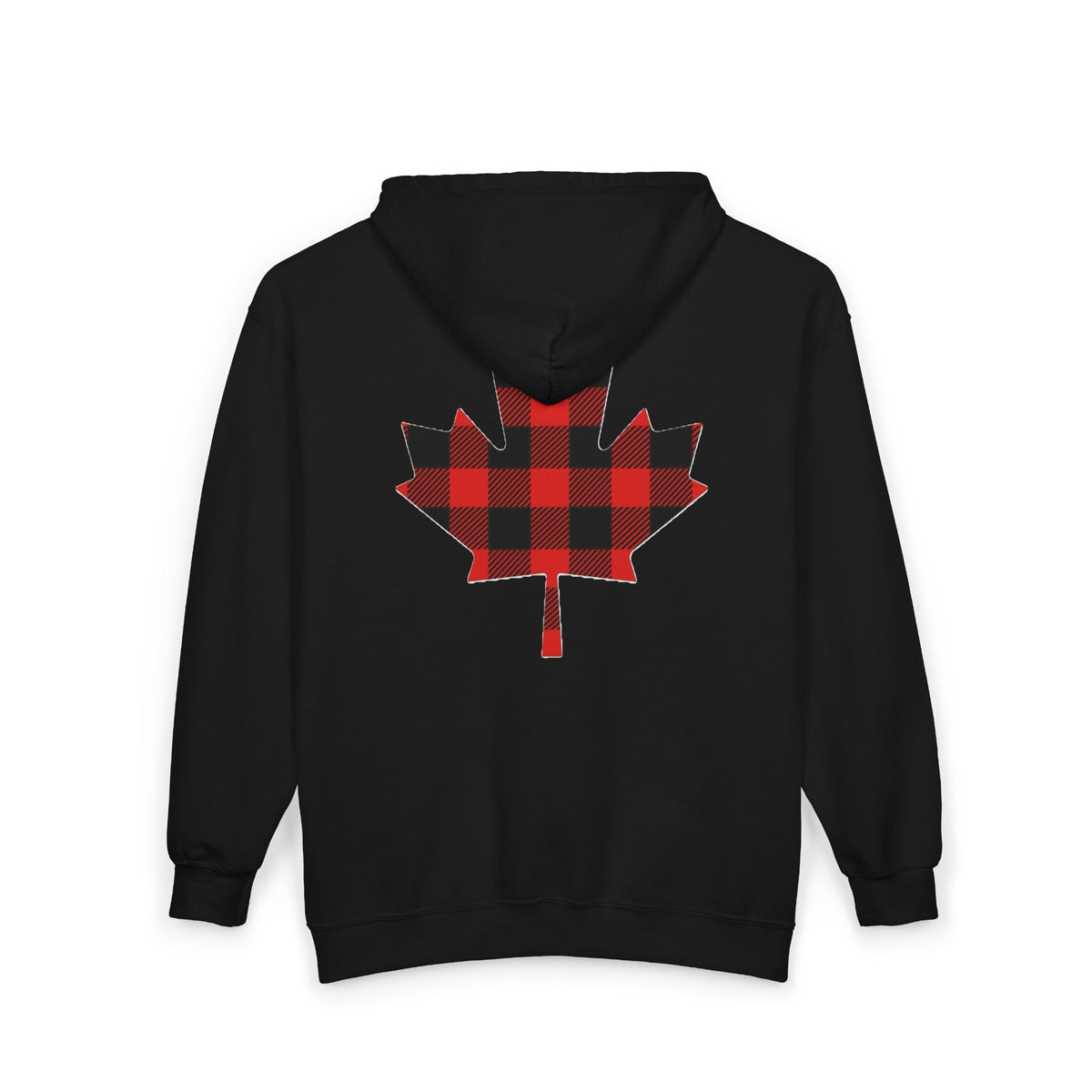 Plaid Maple Leaf Zip Hoodie — Canadian Lumberjack Back Graphic