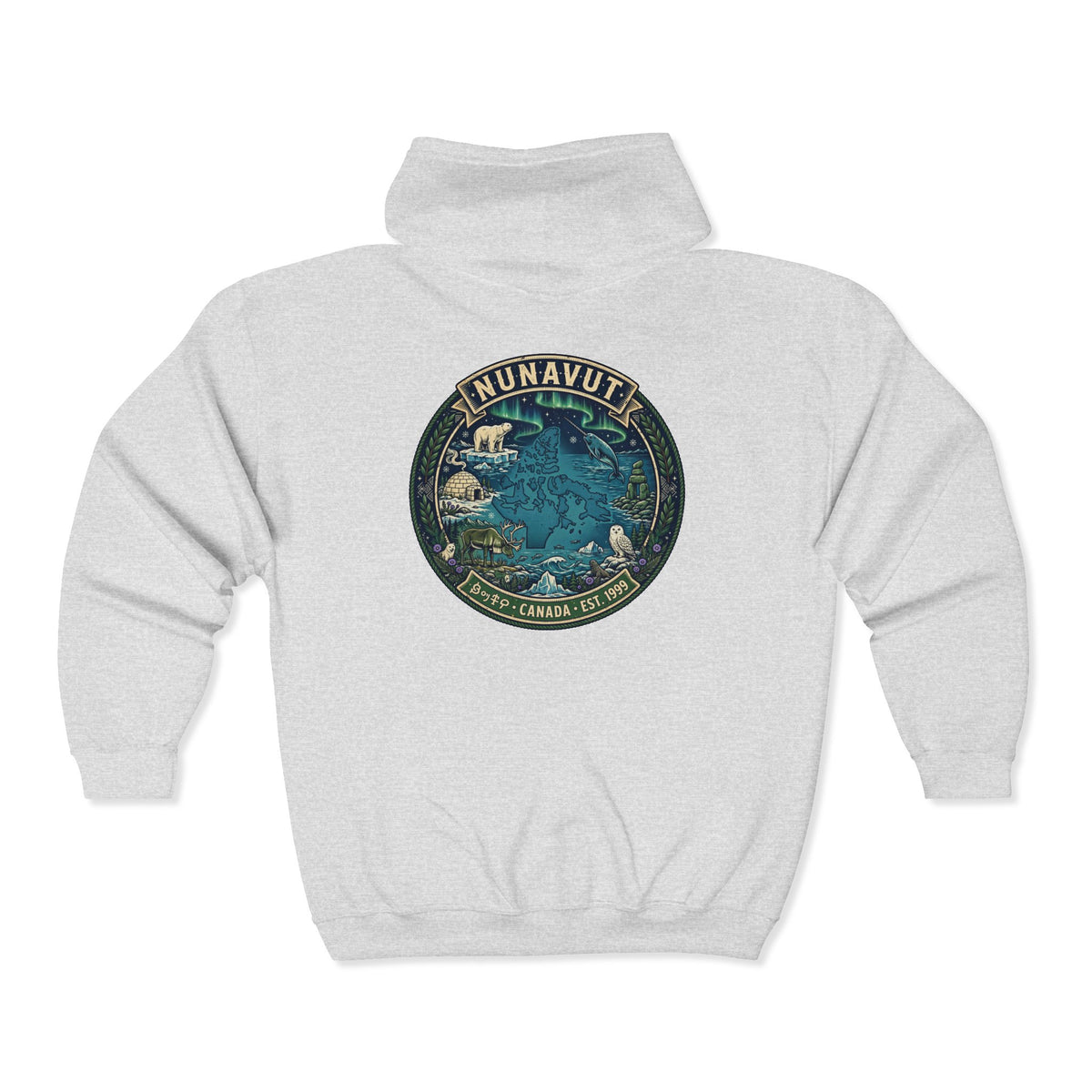 Nunavut Patch Hoodie — Arctic Wildlife and Map Graphic Hoodie