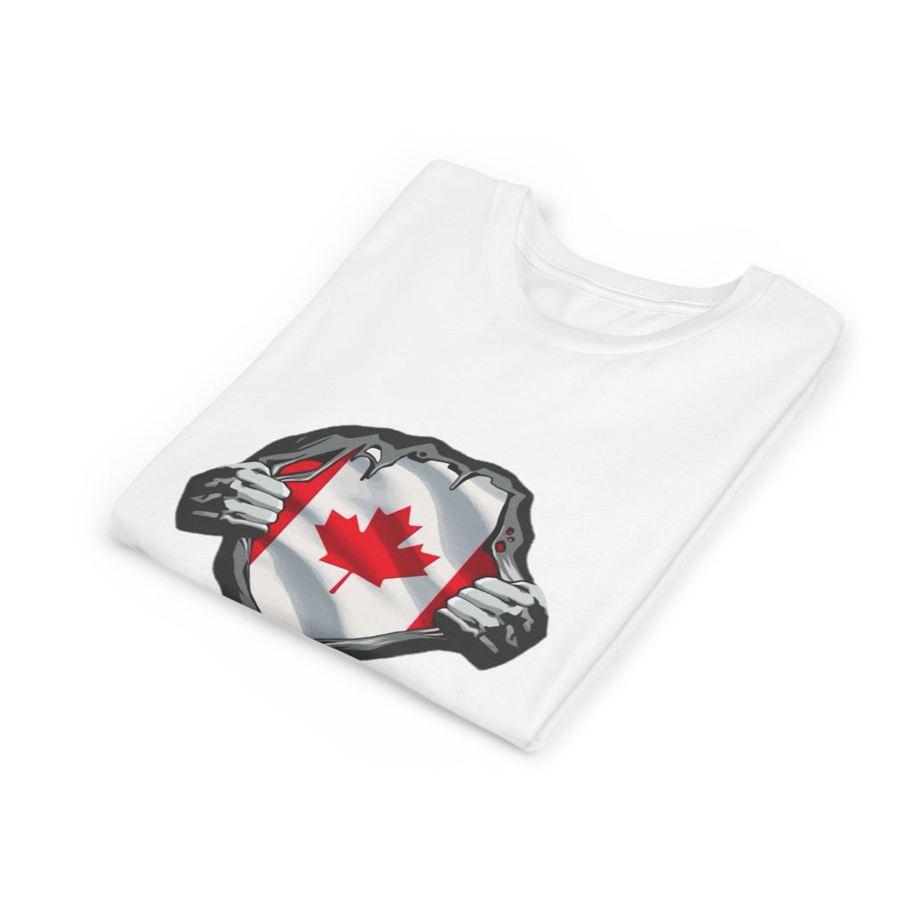 Youth Tee — Ripped Chest Canadian Flag Graphic (Canada Pride)