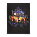 Deer Silhouette Maple Leaf Fleece Blanket — Colorful Sunset Night Forest Throw